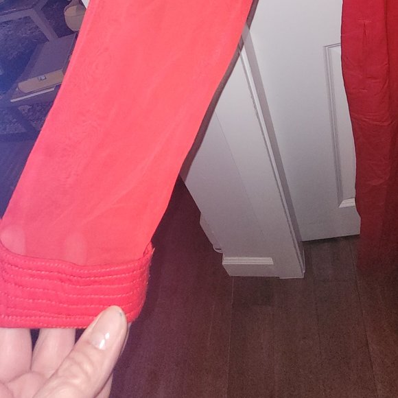 Vintage 1990's Shamash & Yofi Creations Adorned Red Jumpsuit with Sheer Sleeves - Picture 12 of 13